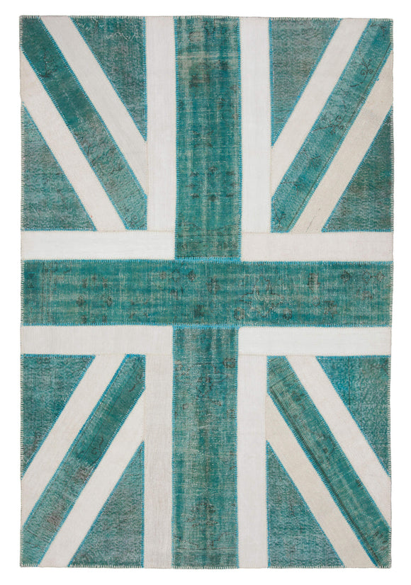 7x10 British Flag Hand-Knotted Patchwork Rug -22609