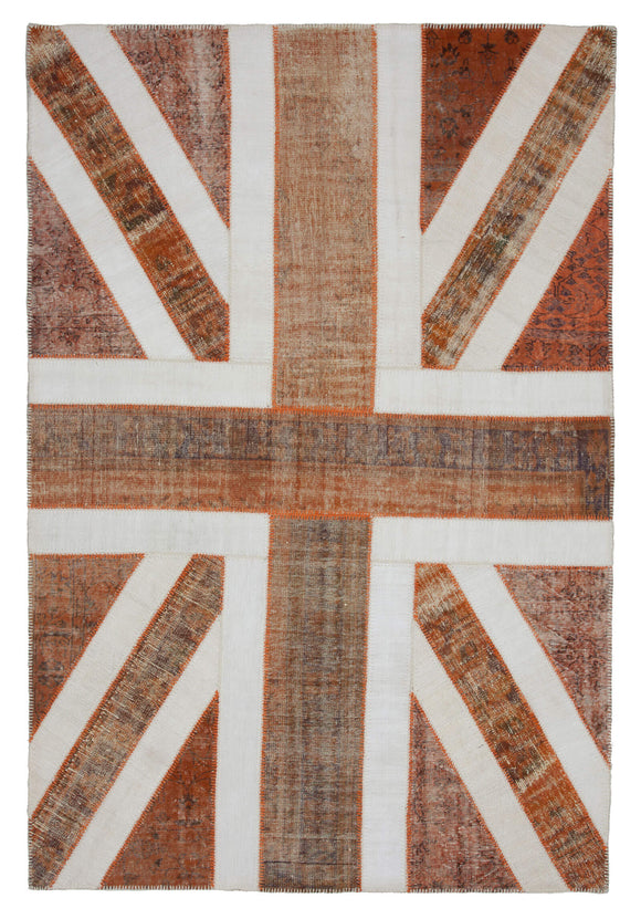 7x10 British Flag Hand-Knotted Patchwork Rug -22611
