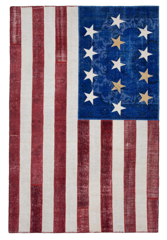 6x10 Usa Flag Hand-Knotted Patchwork Rug -22612