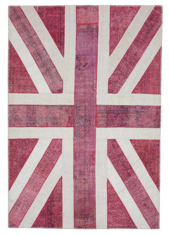 7x10 British Flag Hand-Knotted Patchwork Rug -22614