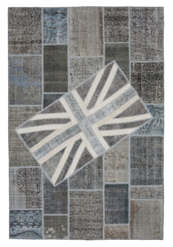 7x10 British Flag Hand-Knotted Patchwork Rug -22616