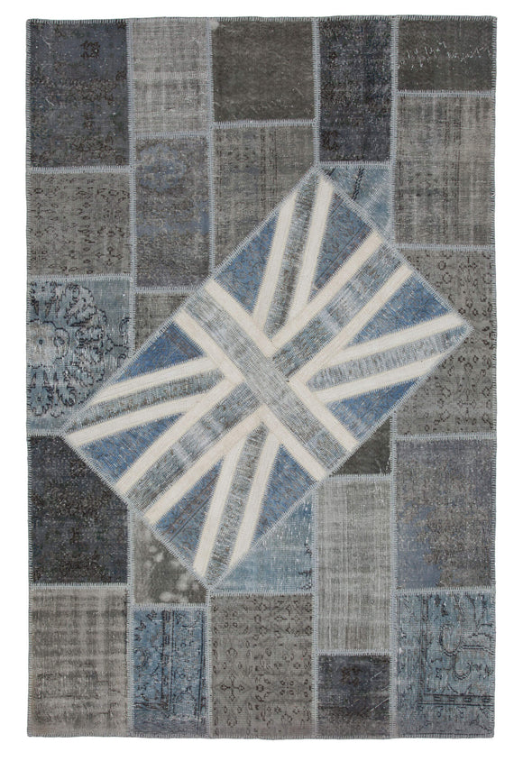 7x10 Uk Flag Hand-Knotted Patchwork Rug -22617