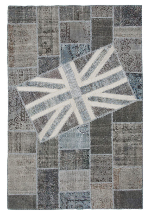 6x10 British Flag Hand-Knotted Patchwork Rug -22618