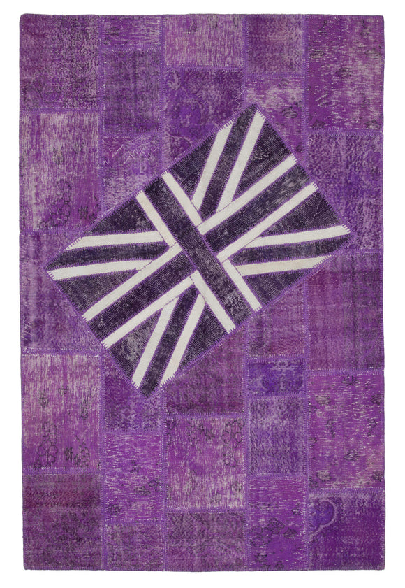 7x10 British Flag Hand-Knotted Patchwork Rug -22619