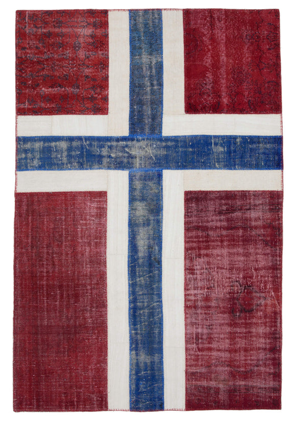 6x9 Norwegian Flag Patchwork Rug -22620