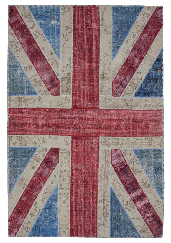 7x10 British Flag Hand-Knotted Patchwork Rug -22622