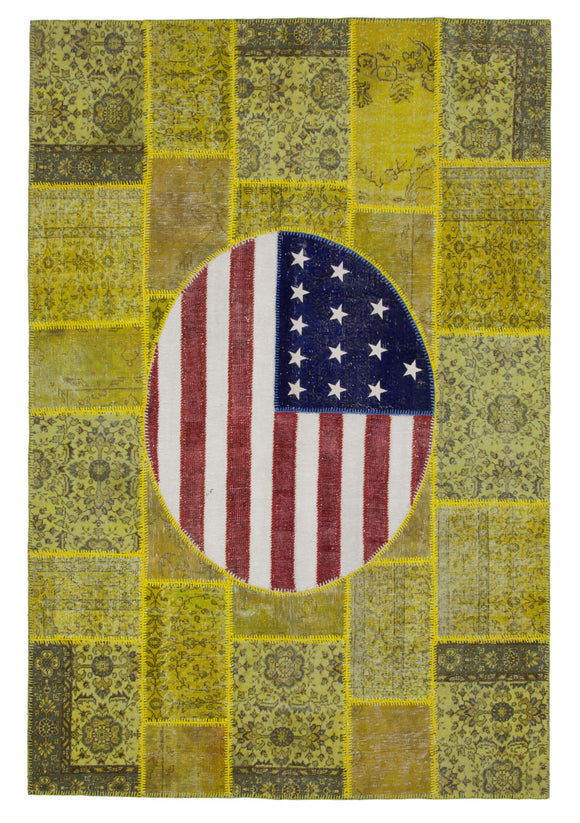 7x10 Usa Flag Hand-Knotted Patchwork Rug -22623