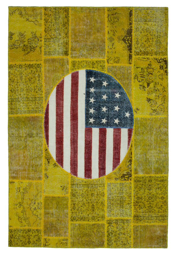 7x10 Usa Flag Hand-Knotted Patchwork Rug -22624