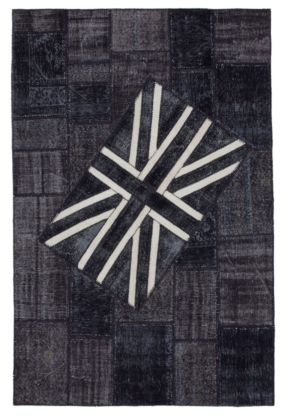 6x10 British Flag Hand-Knotted Patchwork Rug -22625