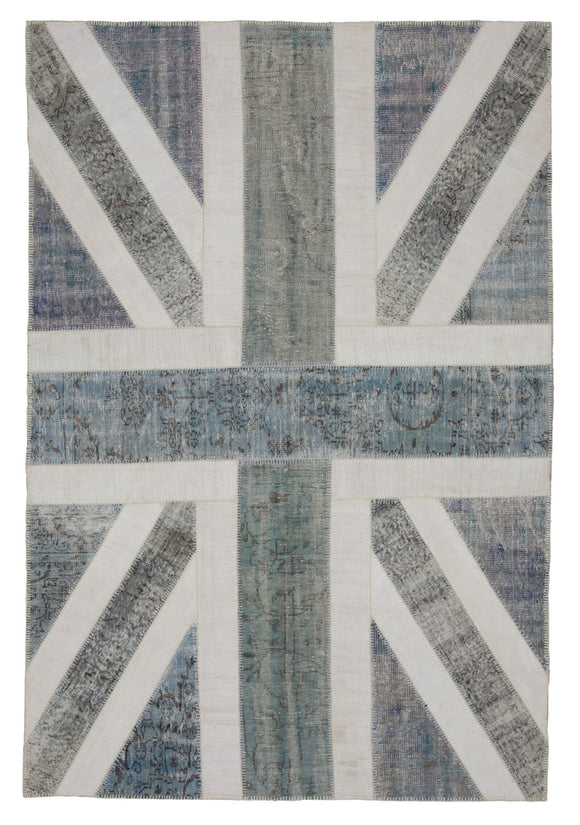 7x10 British Flag Hand-Knotted Patchwork Rug -22629