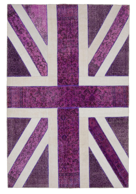 7x10 British Flag Hand-Knotted Patchwork Rug -22630
