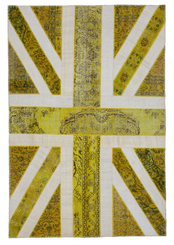 7x10 British Flag Hand-Knotted Patchwork Rug -22631