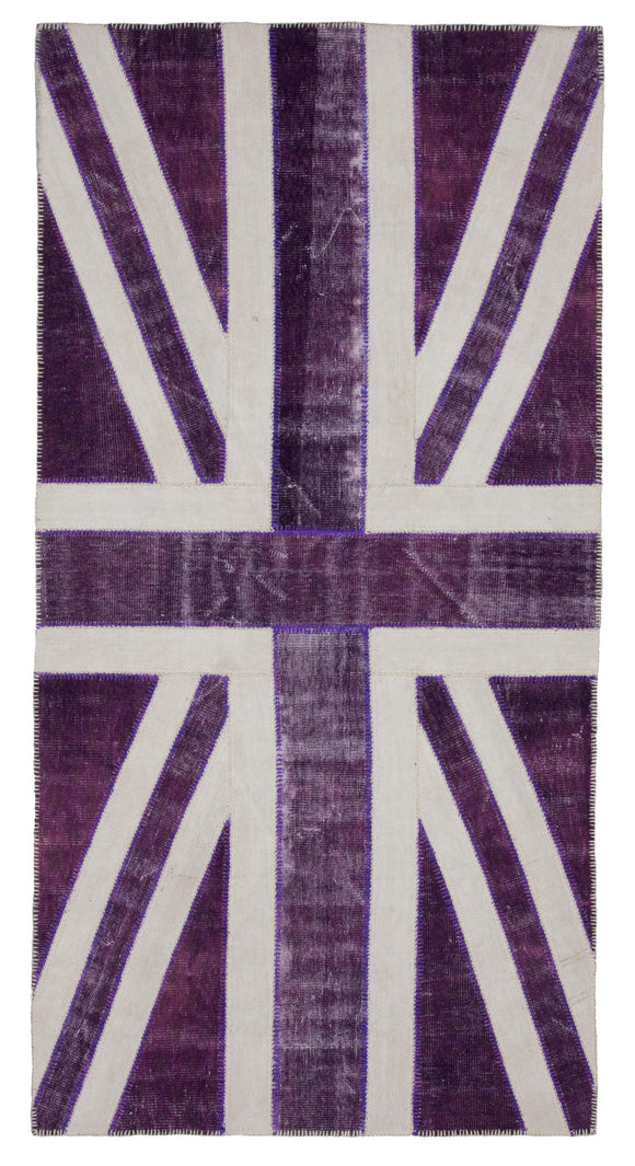 5x10 British Flag Hand-Knotted Patchwork Rug -22633