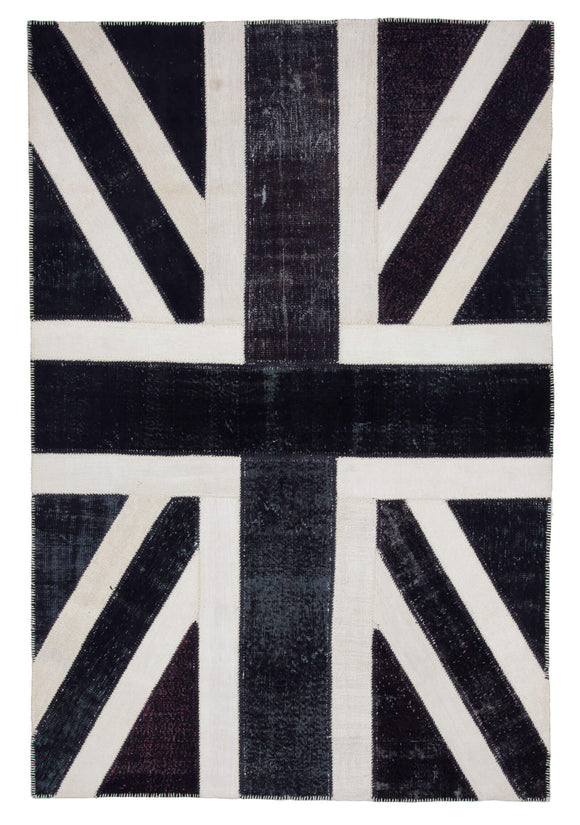 7x10 British Flag Hand-Knotted Patchwork Rug -22634