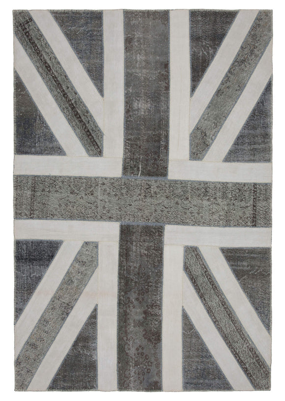 7x10 British Flag Hand-Knotted Patchwork Rug -22638