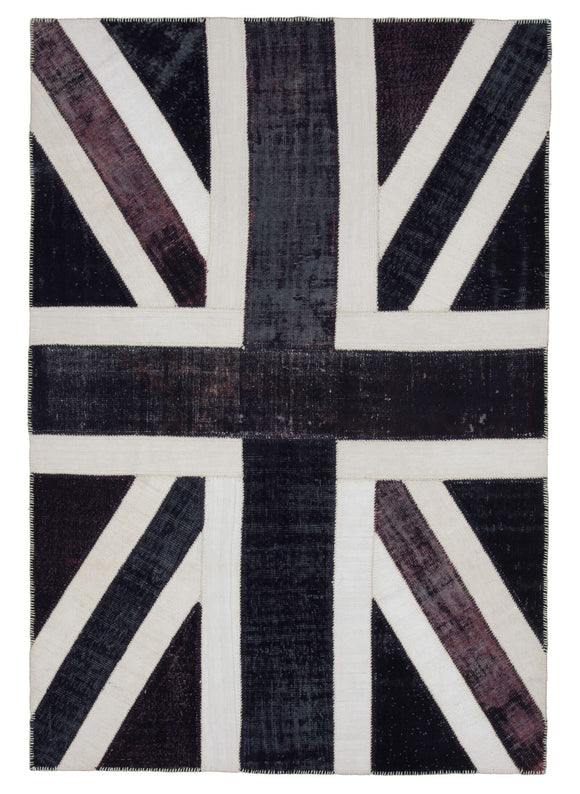 7x10 British Flag Hand-Knotted Patchwork Rug -22641