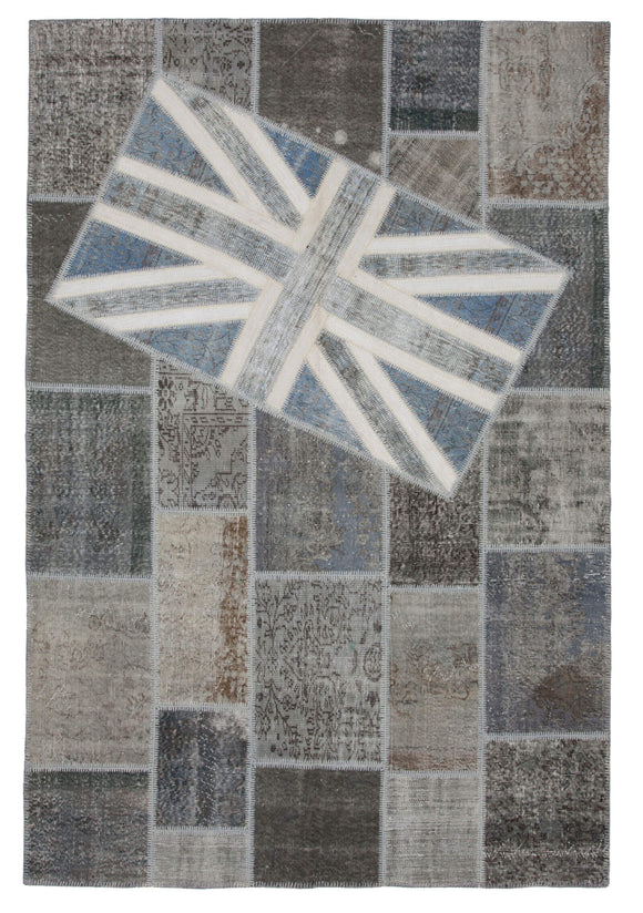 7x10 Uk Flag Hand-Knotted Patchwork Rug -22642