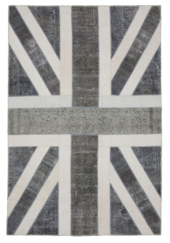 7x10 British Flag Hand-Knotted Patchwork Rug -22644