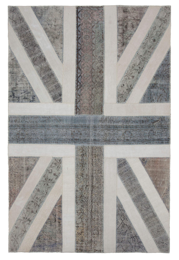 7x10 British Flag Hand-Knotted Patchwork Rug -22647