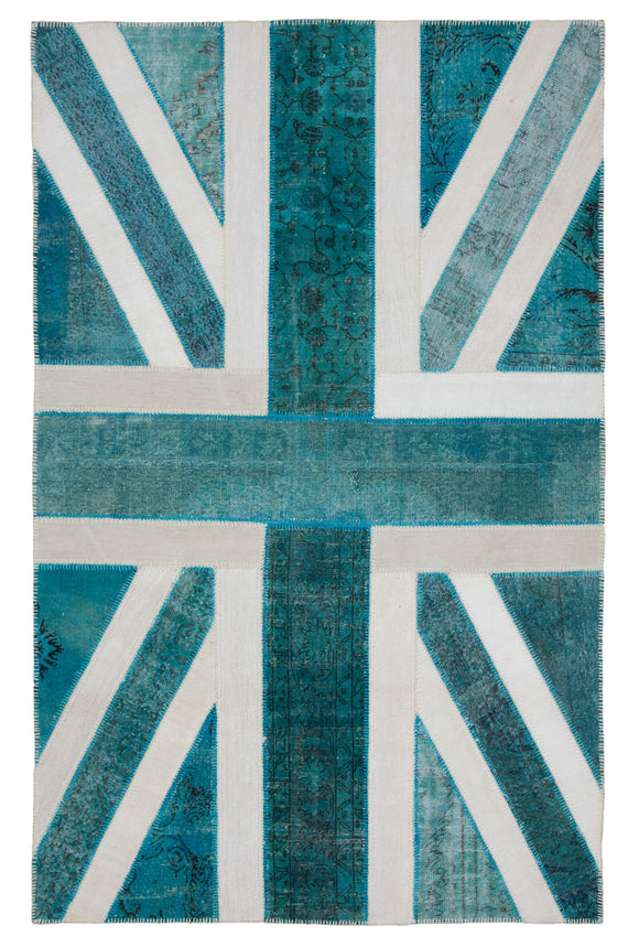 6x10 British Flag Hand-Knotted Patchwork Rug -22648