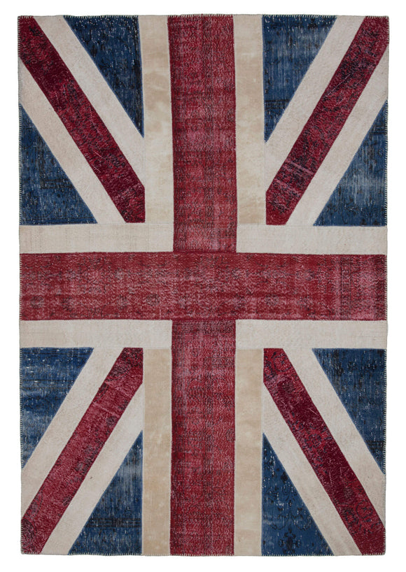 7x10 Uk Flag Hand-Knotted Patchwork Rug -22651