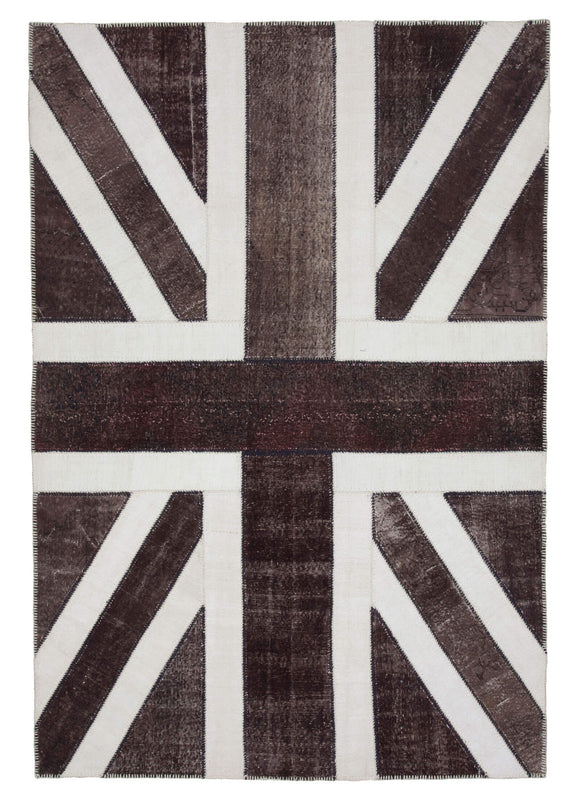 7x10 British Flag Hand-Knotted Patchwork Rug -22654