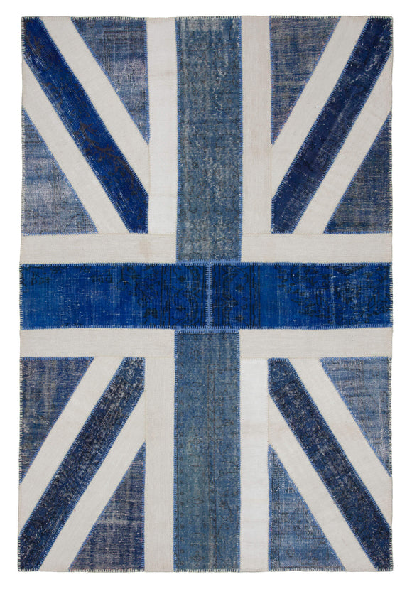 7x10 British Flag Hand-Knotted Patchwork Rug -22658