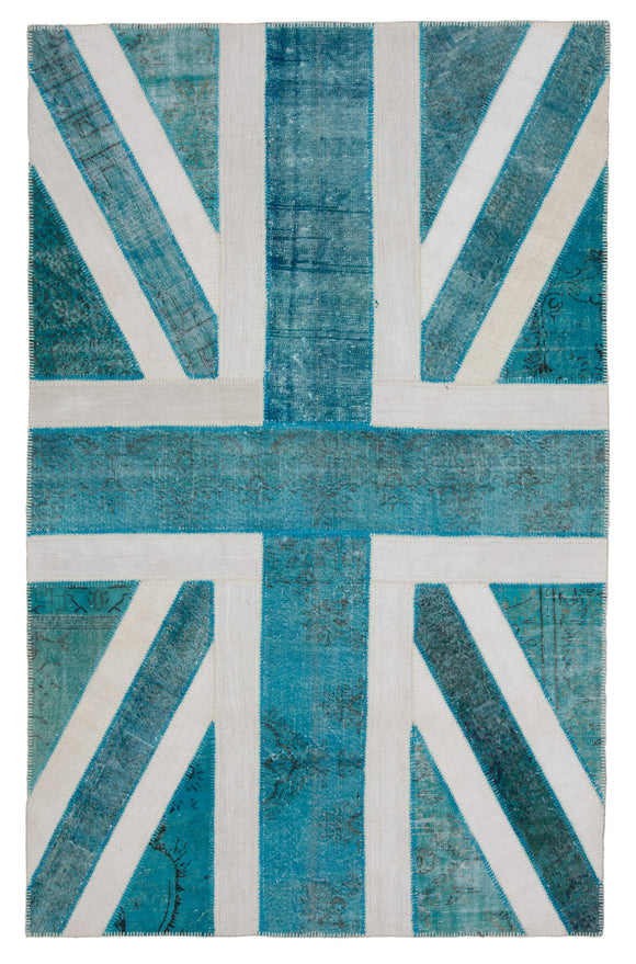 6x10 British Flag Hand-Knotted Patchwork Rug -22659
