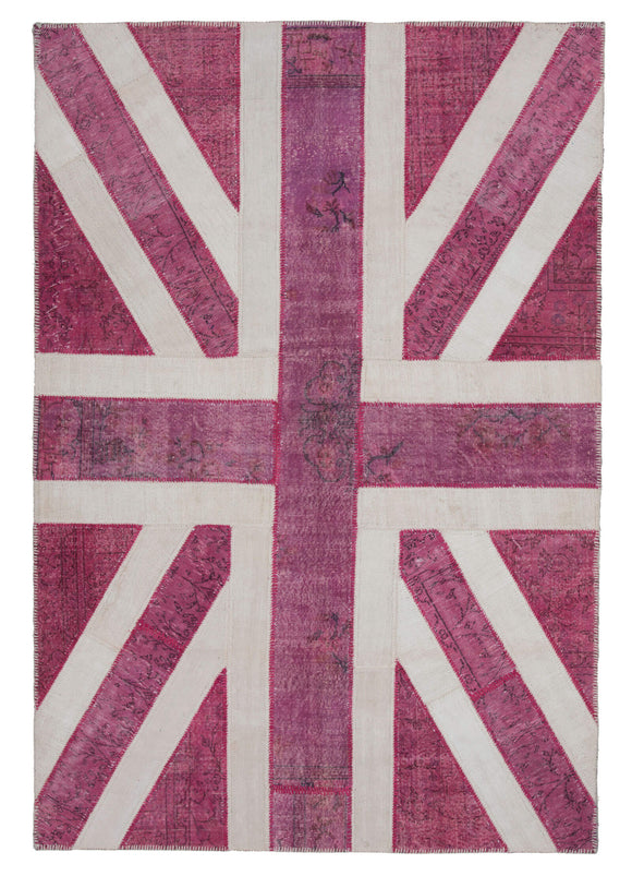 7x10 British Flag Hand-Knotted Patchwork Rug -22660