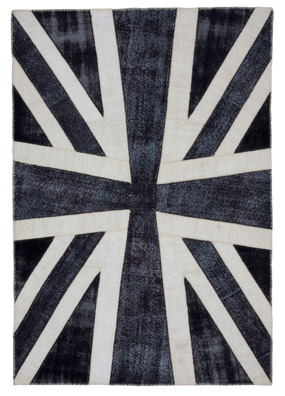 7x10 British Flag Hand-Knotted Patchwork Rug -22661