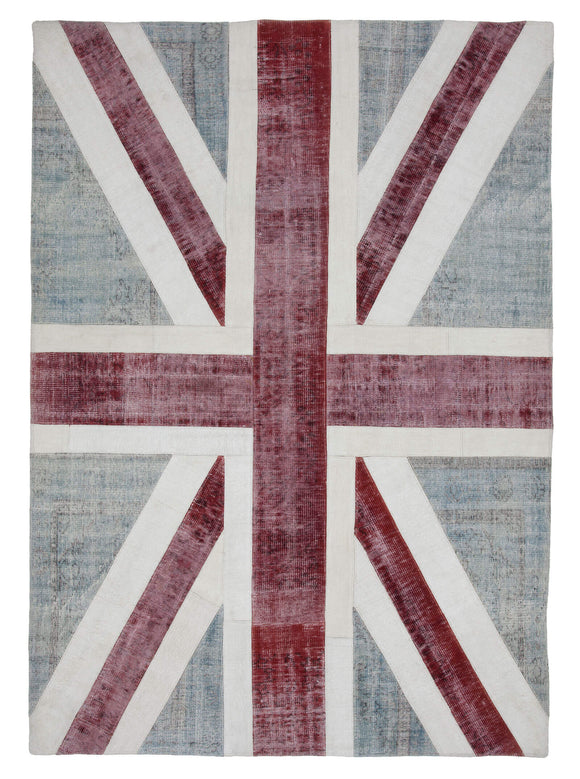 7x10 British Flag Hand-Knotted Patchwork Rug -22663