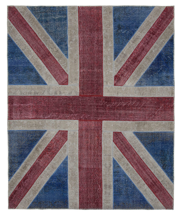 8x10 British Flag Hand-Knotted Patchwork Rug -22664