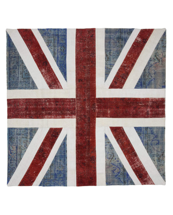 9x9 British Flag Hand-Knotted Patchwork Rug -22666