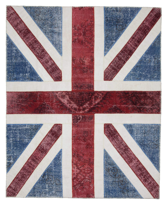8x10 British Flag Hand-Knotted Patchwork Rug -22667