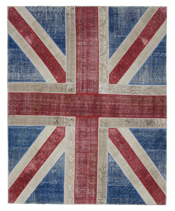 8x10 British Flag Hand-Knotted Patchwork Rug -22673