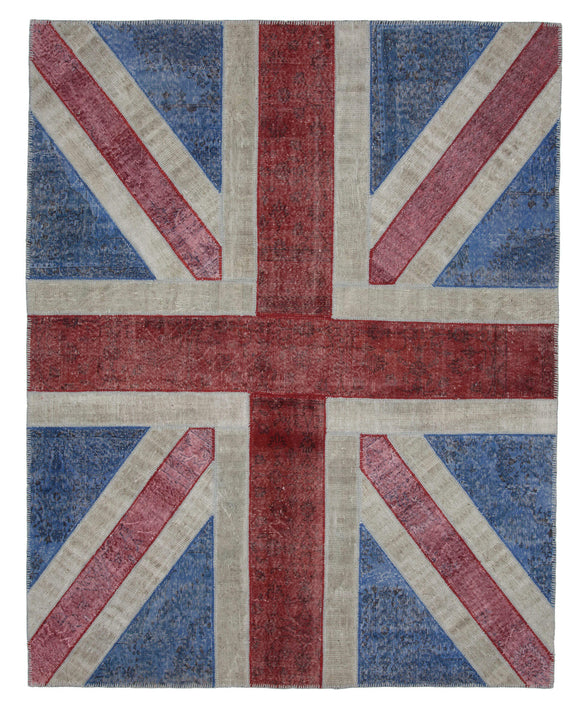 8x10 British Flag Hand-Knotted Patchwork Rug -22674