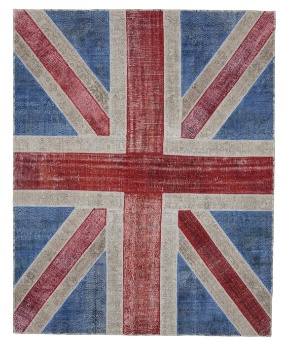 8x10 British Flag Hand-Knotted Patchwork Rug -22675