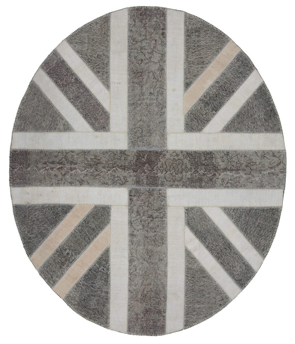 7x8 British Flag Hand-Knotted Patchwork Rug -22676