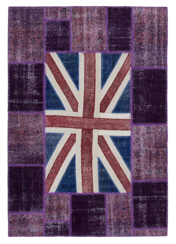 6x8 British Flag Hand-Knotted Patchwork Rug -22679