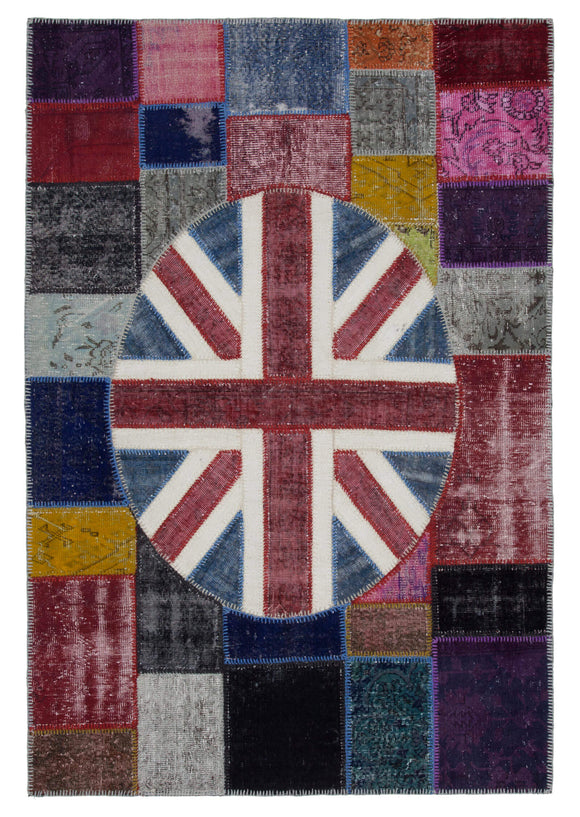 6x8 British Flag Hand-Knotted Patchwork Rug -22682