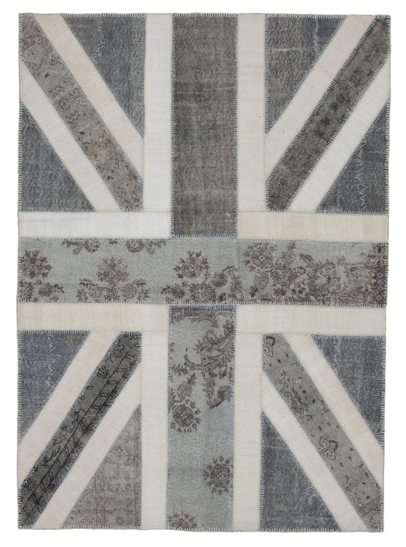 6x8 British Flag Hand-Knotted Patchwork Rug -22683