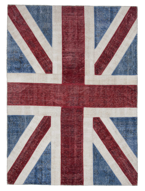 6x8 British Flag Hand-Knotted Patchwork Rug -22684