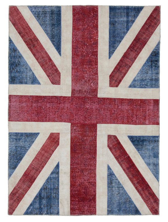 6x8 British Flag Hand-Knotted Patchwork Rug -22686