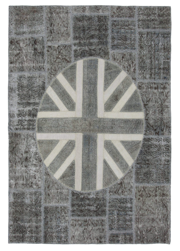 6x8 British Flag Hand-Knotted Patchwork Rug -22687