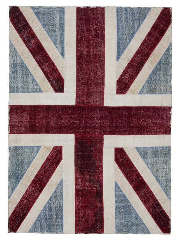 6x8 British Flag Hand-Knotted Patchwork Rug -22689