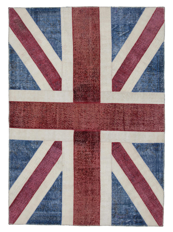 6x8 Uk Flag Hand-Knotted Patchwork Rug -22690