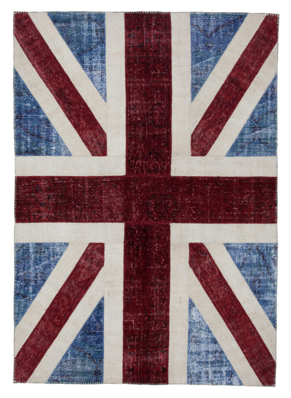 6x8 British Flag Hand-Knotted Patchwork Rug -22691