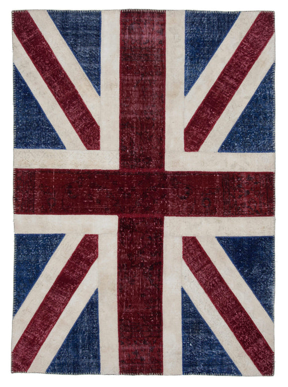 6x8 British Flag Hand-Knotted Patchwork Rug -22694