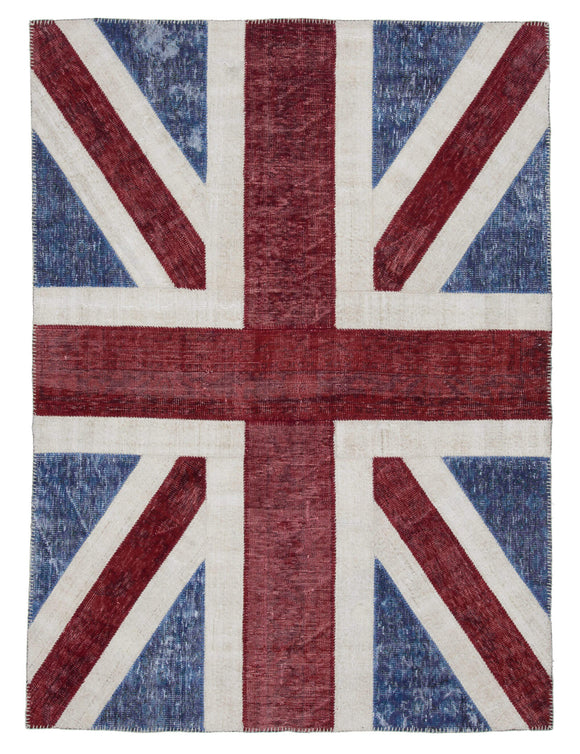 6x8 British Flag Hand-Knotted Patchwork Rug -22695