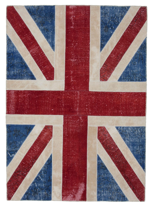 6x8 British Flag Hand-Knotted Patchwork Rug -22698